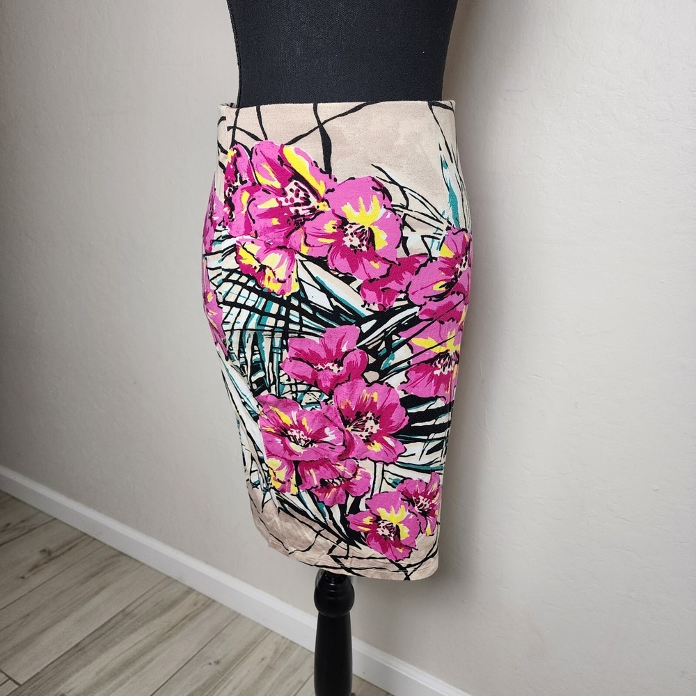Karen Kane Midi Skirt Womens Small Floral Business Casual Straight USA Colorful